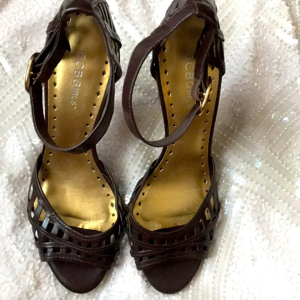 BCBG sexy high heel brown sandals size 9